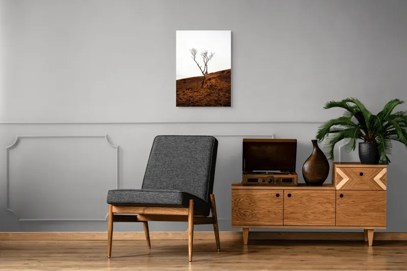 Tablou Canvas, "Arborele solitar pe deal toamna", Copac, Peisaj, Singurătate, Cer, Toamnă, Deal, Natură, Contrast, Melancolie, Siluetă, 50 x 70 cm – poza 8
