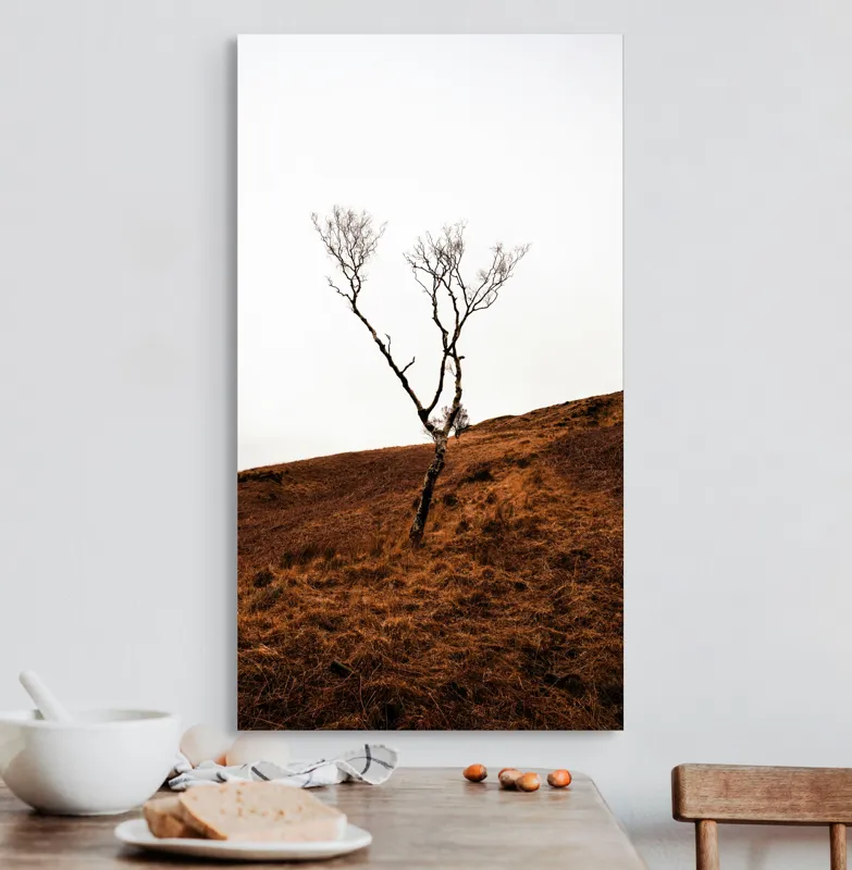 Tablou Canvas, "Arborele solitar pe deal toamna", Copac, Peisaj, Singurătate, Cer, Toamnă, Deal, Natură, Contrast, Melancolie, Siluetă, 50 x 90 cm – poza 3