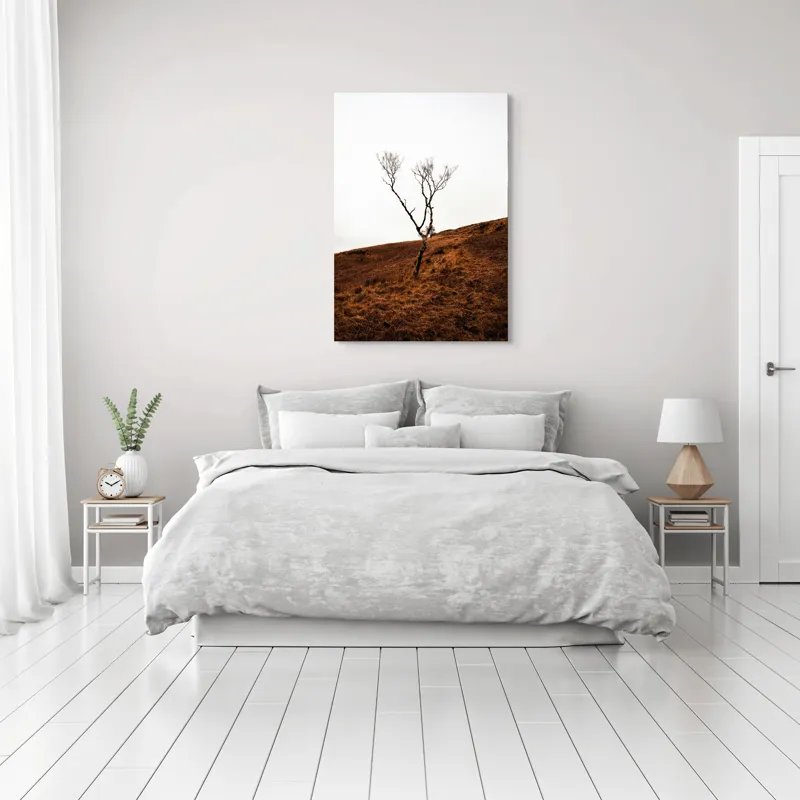Tablou Canvas, "Arborele solitar pe deal toamna", Copac, Peisaj, Singurătate, Cer, Toamnă, Deal, Natură, Contrast, Melancolie, Siluetă, 70 x 100 cm – poza 3