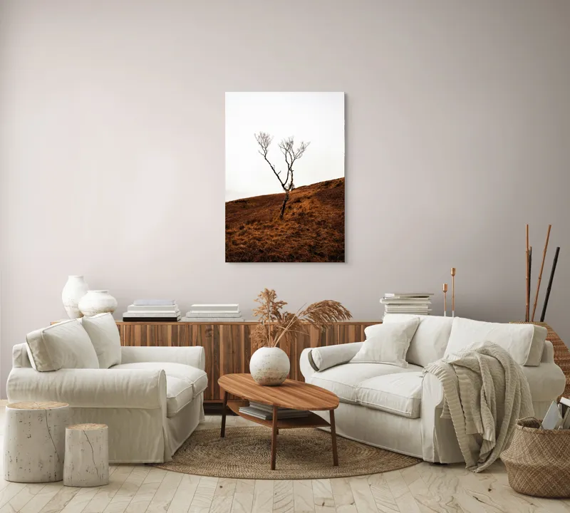 Tablou Canvas, "Arborele solitar pe deal toamna", Copac, Peisaj, Singurătate, Cer, Toamnă, Deal, Natură, Contrast, Melancolie, Siluetă, 70 x 100 cm – poza 4