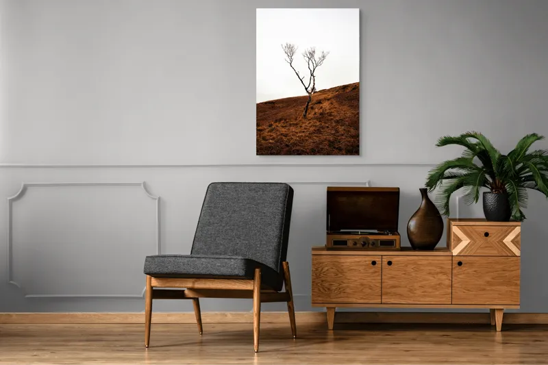 Tablou Canvas, "Arborele solitar pe deal toamna", Copac, Peisaj, Singurătate, Cer, Toamnă, Deal, Natură, Contrast, Melancolie, Siluetă, 70 x 100 cm – poza 6