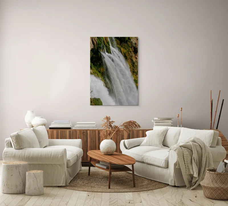Tablou Canvas, "Cascada șoptind secrete eterne ale naturii", Cascadă, Apă, Vegetație, Stâncă, Flux, Spumă, Natură, Energie, 70 x 100 cm – poza 4