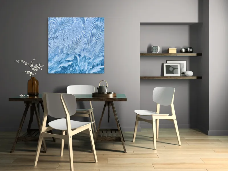 Tablou Canvas, "Atingerea gheții în zori senine", Gheață, Textură, Albastru, Abstract, Delicat, Frig, Natură, Artistic, Model, Înghețat, 100 x 100 cm – poza 6