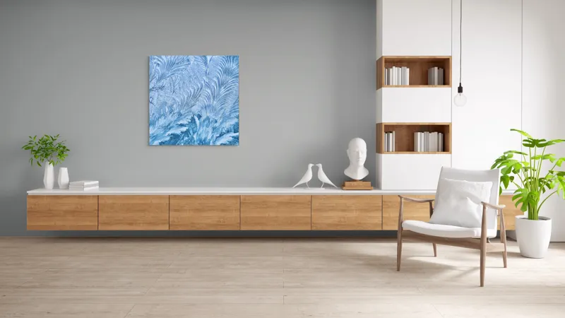 Tablou Canvas, "Atingerea gheții în zori senine", Gheață, Textură, Albastru, Abstract, Delicat, Frig, Natură, Artistic, Model, Înghețat, 100 x 100 cm – poza 8
