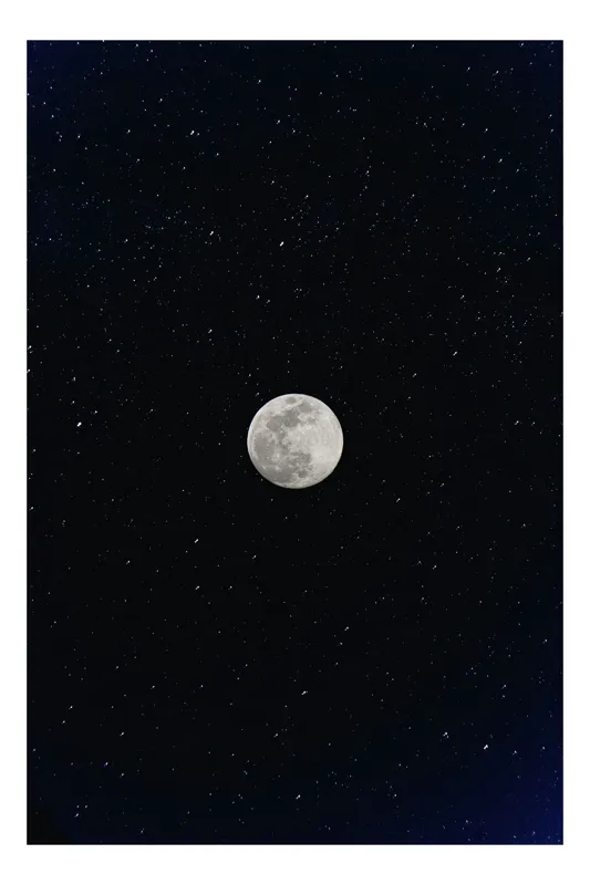 Tablou Canvas, "Luna plină într-un cer înstelat", Lună, Stele, Noapte, Călătorie, Lumină, Mister, Serenitate, Univers, Infinite, Tăcere, 50 x 90 cm