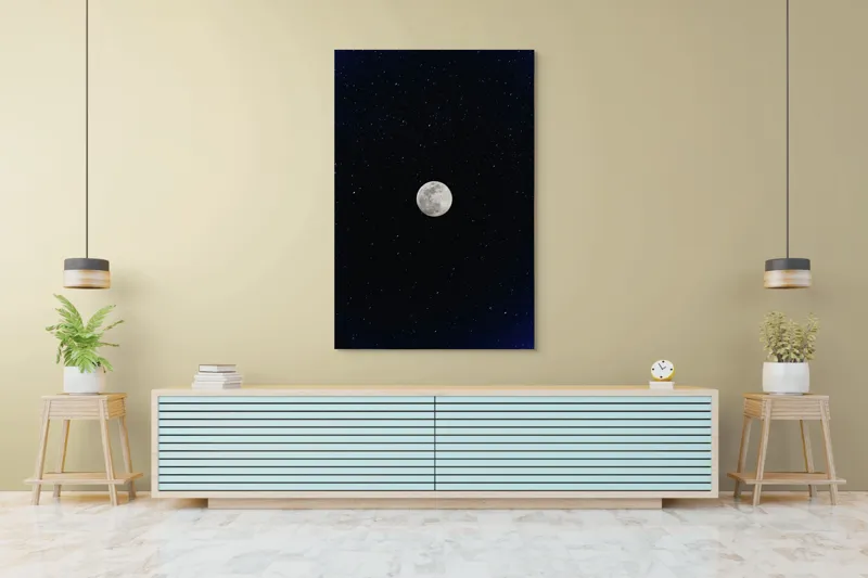 Tablou Canvas, "Luna plină într-un cer înstelat", Lună, Stele, Noapte, Călătorie, Lumină, Mister, Serenitate, Univers, Infinite, Tăcere, 100 x 150 cm – poza 4