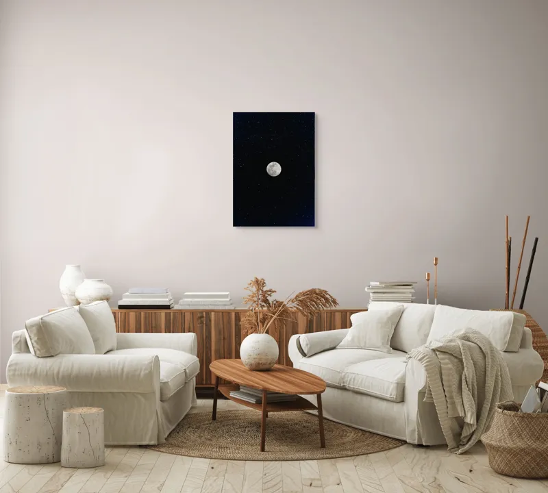 Tablou Canvas, "Luna plină într-un cer înstelat", Lună, Stele, Noapte, Călătorie, Lumină, Mister, Serenitate, Univers, Infinite, Tăcere, 50 x 70 cm – poza 4