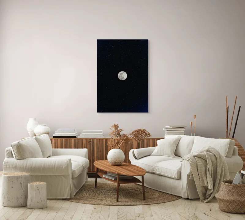 Tablou Canvas, "Luna plină într-un cer înstelat", Lună, Stele, Noapte, Călătorie, Lumină, Mister, Serenitate, Univers, Infinite, Tăcere, 70 x 100 cm – poza 4