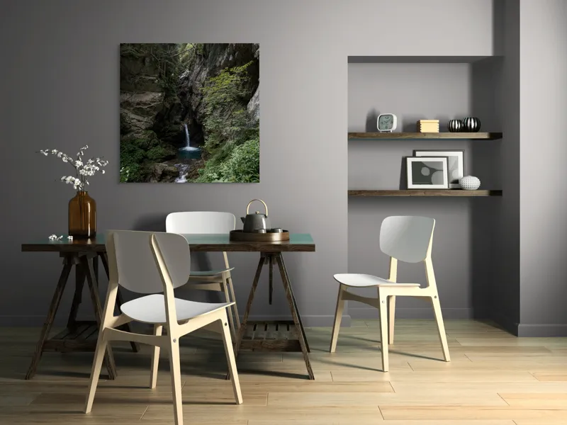 Tablou Canvas, "Cascadă ascunsă în inima pădurii", Cascadă, Pădure, Roci, Vegetație, Apă, Natură, Peisaj, Sălbatic, Scenic, Răcoare, 100 x 100 cm – poza 6