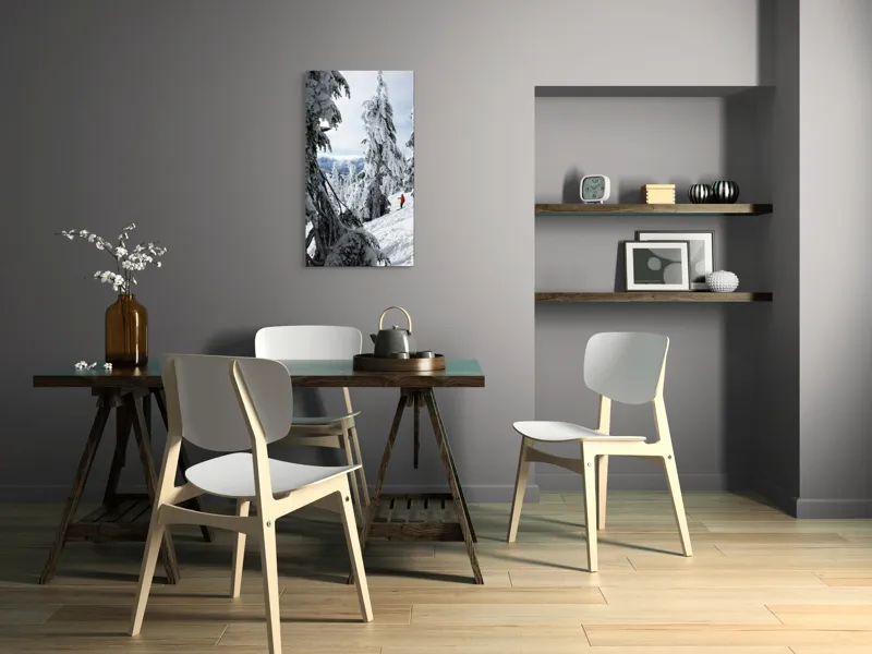 Tablou Canvas, "Schior printre brazi înzăpeziți", Zăpadă, Brazi, Schior, Munte, Iarnă, Cer, Natură, Aventură, Răcoare, Peisaj, 50 x 90 cm – poza 4