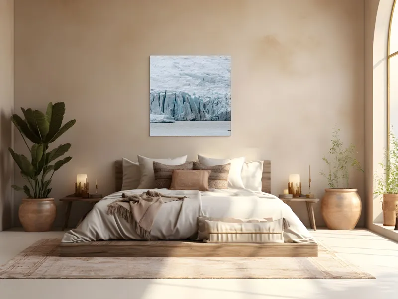 Tablou Canvas, "Regatul tăcut al gheții nesfârșite", Gheață, Albastru, Forme, Natural, Rece, Monumental, Peisaj, Arctic, Stânci, Contrast., 100 x 100 cm – poza 4