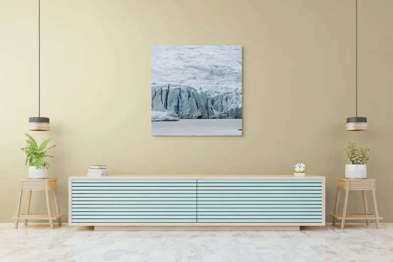 Tablou Canvas, "Regatul tăcut al gheții nesfârșite", Gheață, Albastru, Forme, Natural, Rece, Monumental, Peisaj, Arctic, Stânci, Contrast., 100 x 100 cm – poza 5