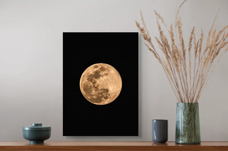 Tablou Canvas, "Luna plină strălucind în noapte", Lună, Noapte, Strălucire, Mister, Pustietate, Cratere, Lumină, Cerc, Cer, 39 x 54 cm – poza 3