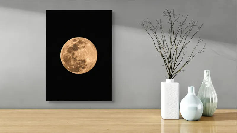 Tablou Canvas, "Luna plină strălucind în noapte", Lună, Noapte, Strălucire, Mister, Pustietate, Cratere, Lumină, Cerc, Cer, 39 x 54 cm – poza 4