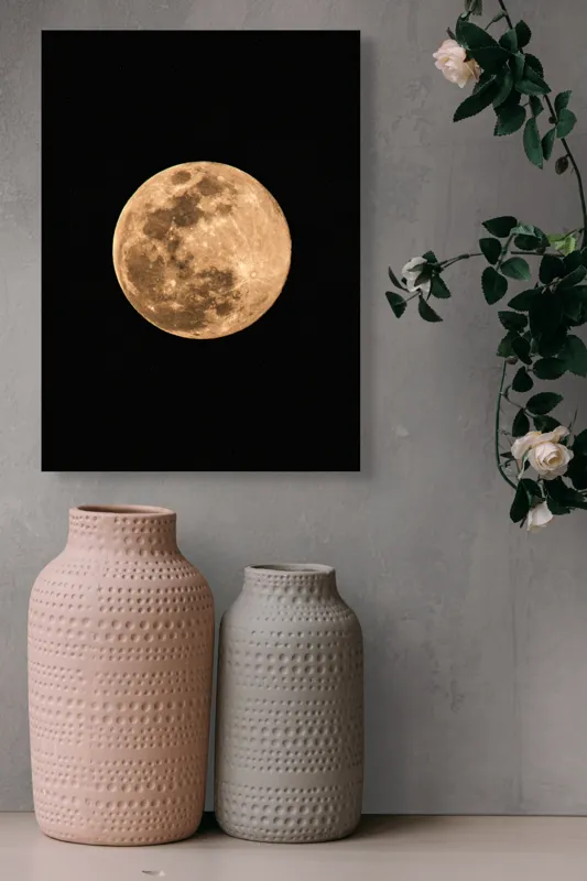 Tablou Canvas, "Luna plină strălucind în noapte", Lună, Noapte, Strălucire, Mister, Pustietate, Cratere, Lumină, Cerc, Cer, 39 x 54 cm – poza 6