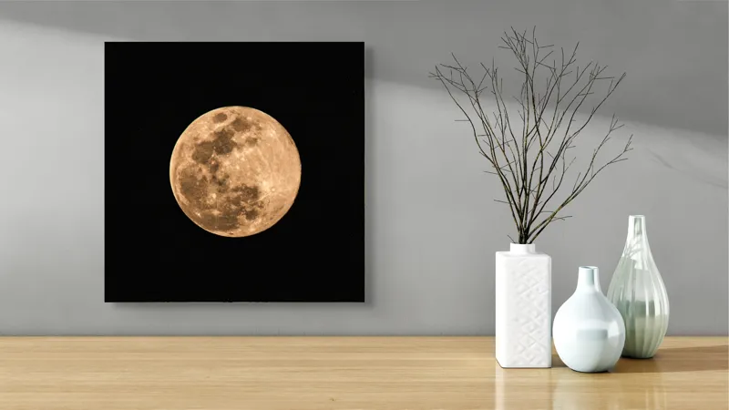 Tablou Canvas, "Luna plină strălucind în noapte", Lună, Noapte, Strălucire, Mister, Pustietate, Cratere, Lumină, Cerc, Cer, 50 x 50 cm – poza 3