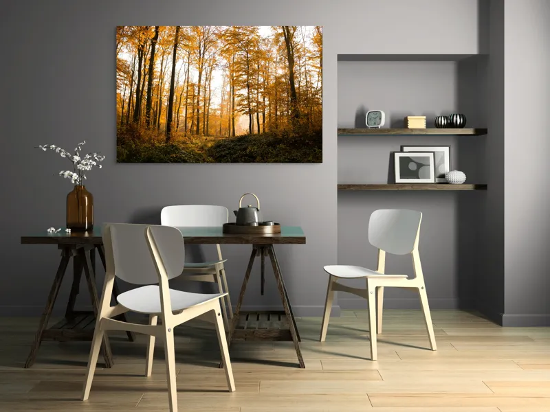 Tablou Canvas, "Pădurea în culorile toamnei târzii", Aur, Toamnă, Copaci, Lumină, Frunze, Pădure, Căldură, Natură., 150 x 100 cm – poza 5