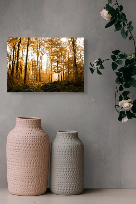 Tablou Canvas, "Pădurea în culorile toamnei târzii", Aur, Toamnă, Copaci, Lumină, Frunze, Pădure, Căldură, Natură., 54 x 39 cm – poza 8