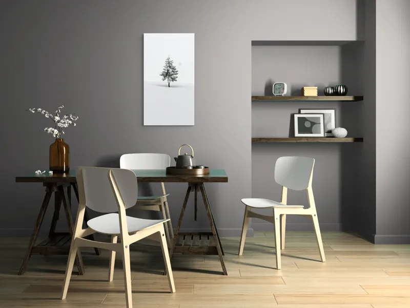 Tablou Canvas, "Singurătatea unui brad sub zăpezi", Solitudine, Pace, Imaculat, Rece, Serenitate, Alb, Simplu, Calm., 50 x 90 cm – poza 4