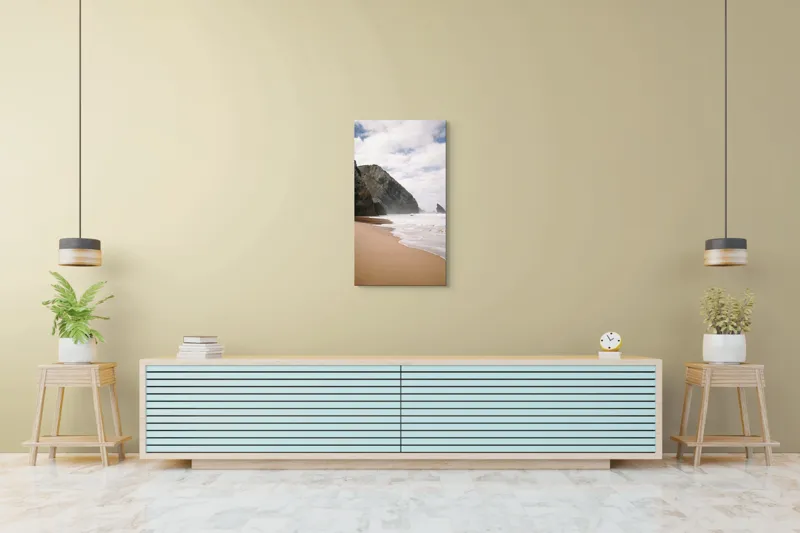 Tablou Canvas, "Marea și stâncile învăluite de ceață", Norii, Pietre, Viata, Valuri, Plaja, Ocean, Cer, Frumusete, Liniste, Relaxare, 50 x 90 cm – poza 6