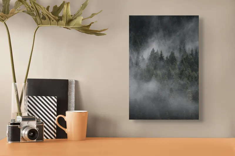 Tablou Canvas, "Misterul pădurii învăluite în ceață", Ceață, Pădure, Mister, Liniște, Verdeață, Frumusețe, Tainic, Natură, Umede, Seninătate, 26 x 39 cm – poza 3