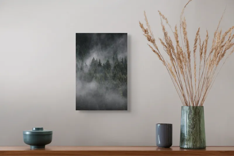Tablou Canvas, "Misterul pădurii învăluite în ceață", Ceață, Pădure, Mister, Liniște, Verdeață, Frumusețe, Tainic, Natură, Umede, Seninătate, 26 x 39 cm – poza 5
