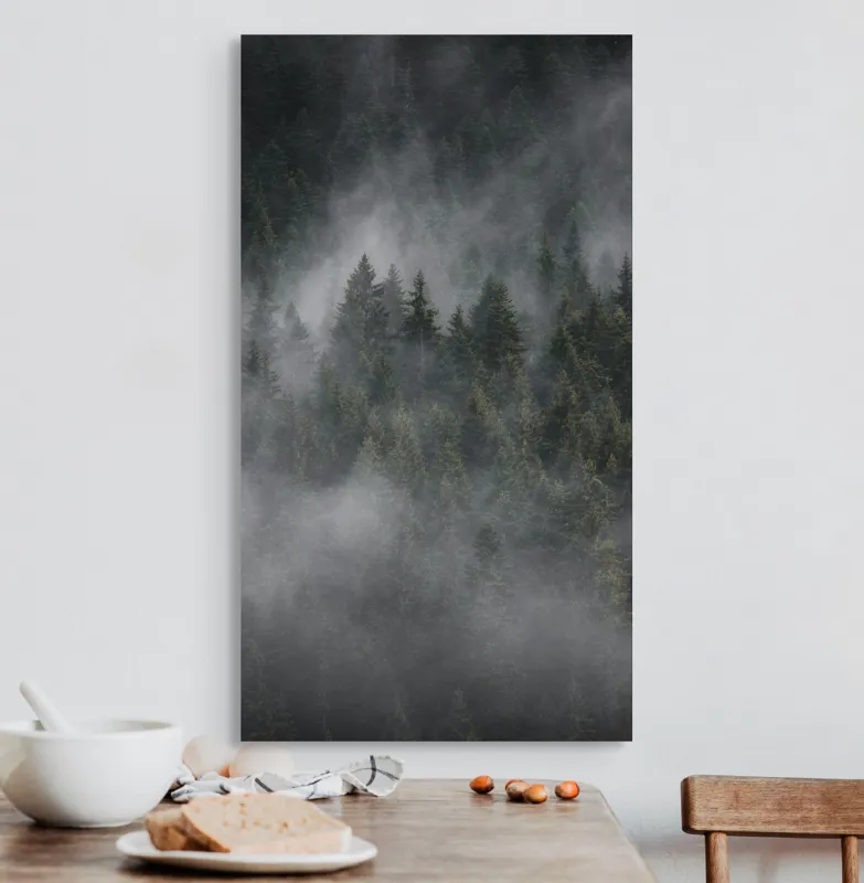 Tablou Canvas, "Misterul pădurii învăluite în ceață", Ceață, Pădure, Mister, Liniște, Verdeață, Frumusețe, Tainic, Natură, Umede, Seninătate, 50 x 90 cm – poza 3