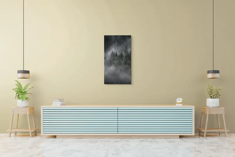Tablou Canvas, "Misterul pădurii învăluite în ceață", Ceață, Pădure, Mister, Liniște, Verdeață, Frumusețe, Tainic, Natură, Umede, Seninătate, 50 x 90 cm – poza 6