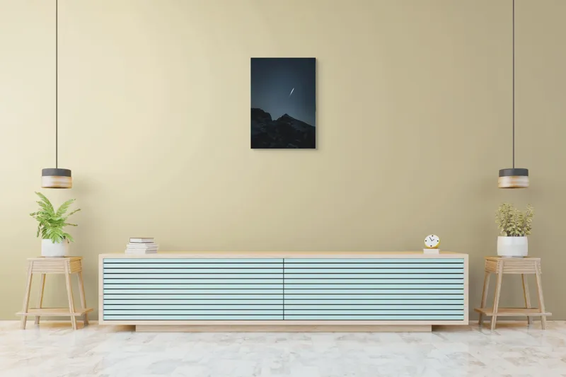 Tablou Canvas, "Stea căzătoare deasupra munților întunecați", Munți, Siluetă, Cer, Noapte, Lumină, Stea, Mister, Tainic, 50 x 70 cm – poza 6