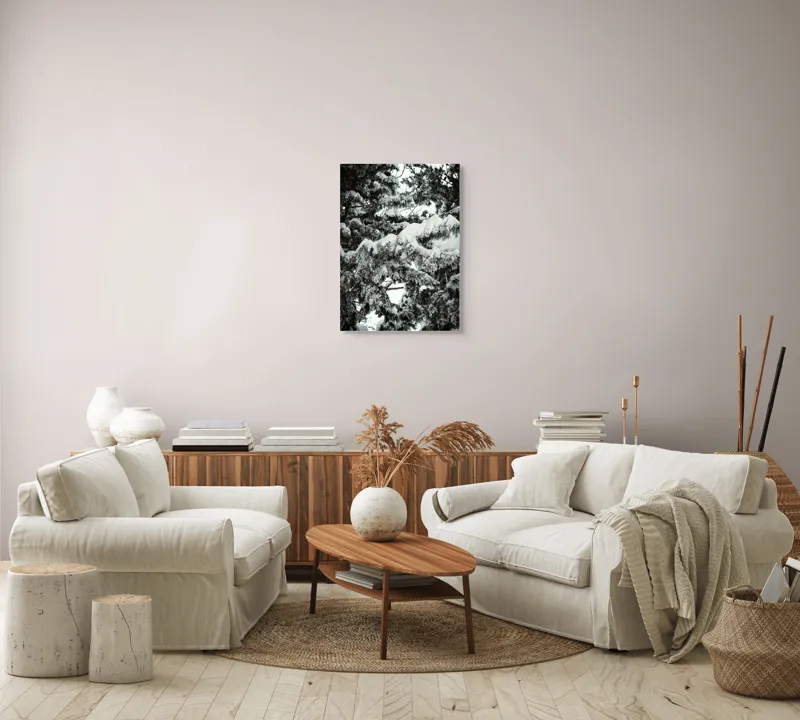 Tablou Canvas, "Zăpadă proaspătă pe crengi înalte", Zapadă, Brazi, Frig, Iarnă, Natură, Crengi, Alb, Rece, 50 x 70 cm – poza 4