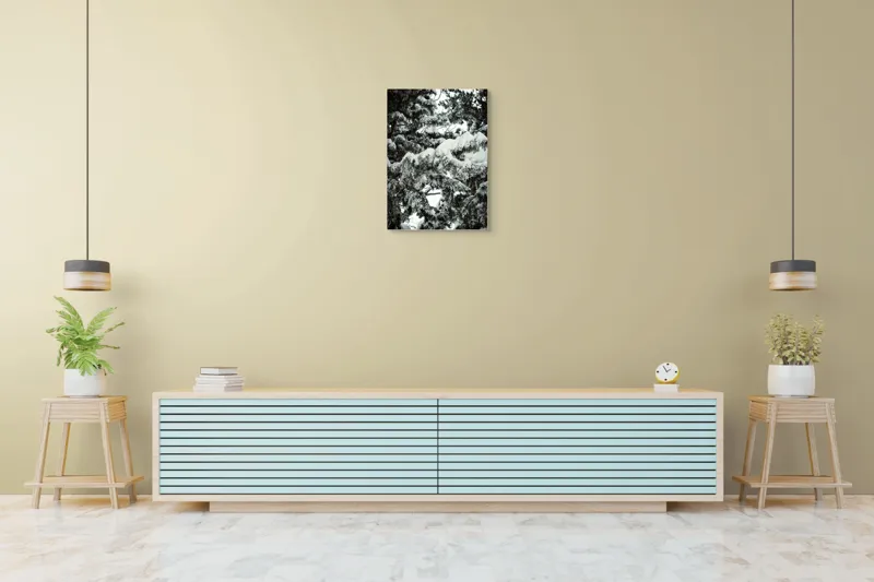 Tablou Canvas, "Zăpadă proaspătă pe crengi înalte", Zapadă, Brazi, Frig, Iarnă, Natură, Crengi, Alb, Rece, 50 x 70 cm – poza 6