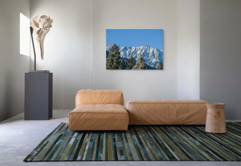 Tablou Canvas, "Munți înzăpeziți sub cer senin", Pini, Munte, Zăpadă, Cer, Albastru, 100 x 70 cm – poza 7