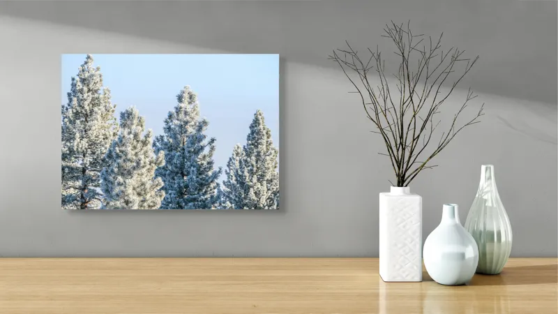 Tablou Canvas, "Brazi învelişi în zăpadă strălucitoare", Iarnă, Brazi, Zăpadă, Cer, Natură, 54 x 39 cm – poza 3