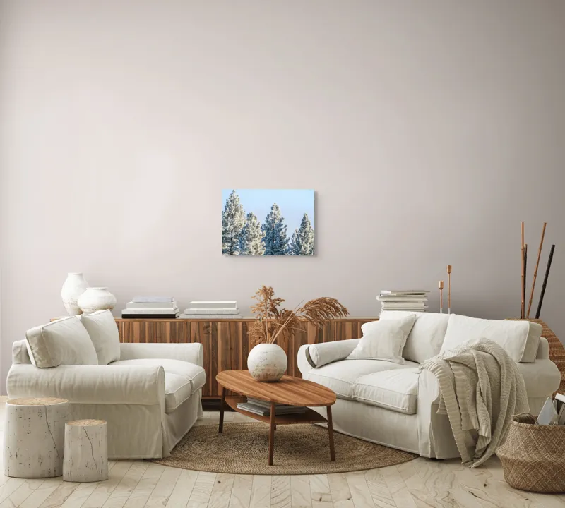 Tablou Canvas, "Brazi învelişi în zăpadă strălucitoare", Iarnă, Brazi, Zăpadă, Cer, Natură, 54 x 39 cm – poza 5