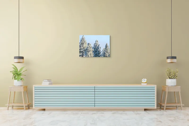 Tablou Canvas, "Brazi învelişi în zăpadă strălucitoare", Iarnă, Brazi, Zăpadă, Cer, Natură, 70 x 50 cm – poza 7