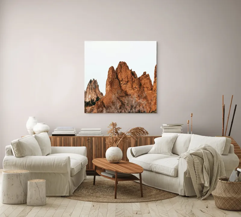 Tablou Canvas, "Stâncile arse în lumina apusului", Pietre, Creste, Roci, Natura, Peisaj, 100 x 100 cm – poza 3