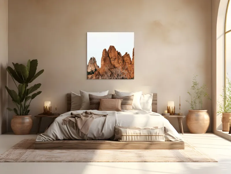 Tablou Canvas, "Stâncile arse în lumina apusului", Pietre, Creste, Roci, Natura, Peisaj, 100 x 100 cm – poza 4