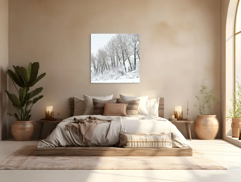 Tablou Canvas, "Pădurea înghețată sub cer gri", Alb, Rece, Zăpadă, Copaci, Cer, Frig, Pădure, Iarnă., 100 x 100 cm – poza 4