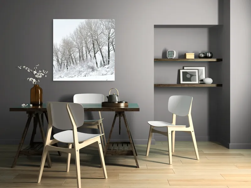 Tablou Canvas, "Pădurea înghețată sub cer gri", Alb, Rece, Zăpadă, Copaci, Cer, Frig, Pădure, Iarnă., 100 x 100 cm – poza 6