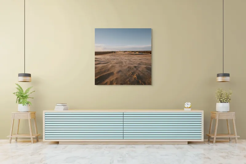 Tablou Canvas, "Dunele de nisip sub cer senin", Deșert, Dune, Vânt, Cer, Apus, Liniște, Infinit, Nisip, 100 x 100 cm – poza 5