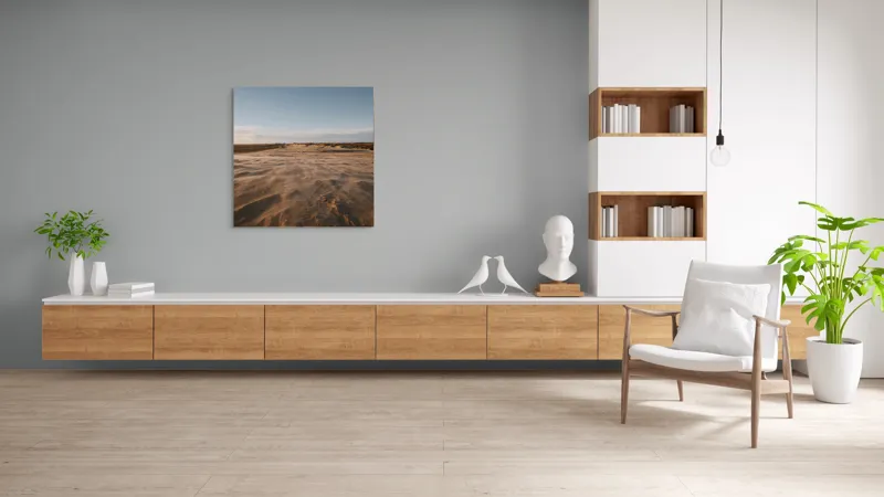 Tablou Canvas, "Dunele de nisip sub cer senin", Deșert, Dune, Vânt, Cer, Apus, Liniște, Infinit, Nisip, 100 x 100 cm – poza 8