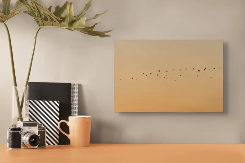 Tablou Canvas, "Zborul păsărilor la apus de soare", Păsări, Cer, Apus, Zbor, Siluetă, Liniște, Natură, Întindere, Libertate, Vedere., 39 x 26 cm – poza 3