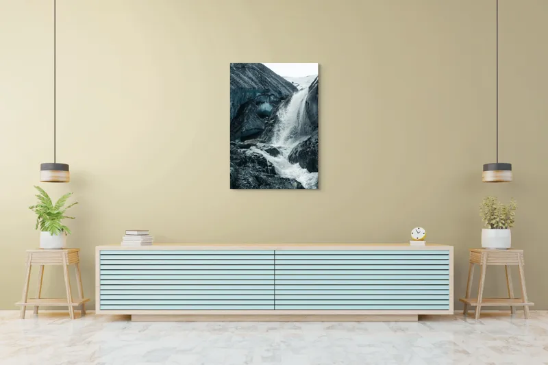 Tablou Canvas, "Cascadă rece pe înălțimi glaciale", Cascadă, Gheață, Munți, Stânci, Apă, Natură, Rece, Peisaj, Alpin, Sălbatic., 70 x 100 cm – poza 5