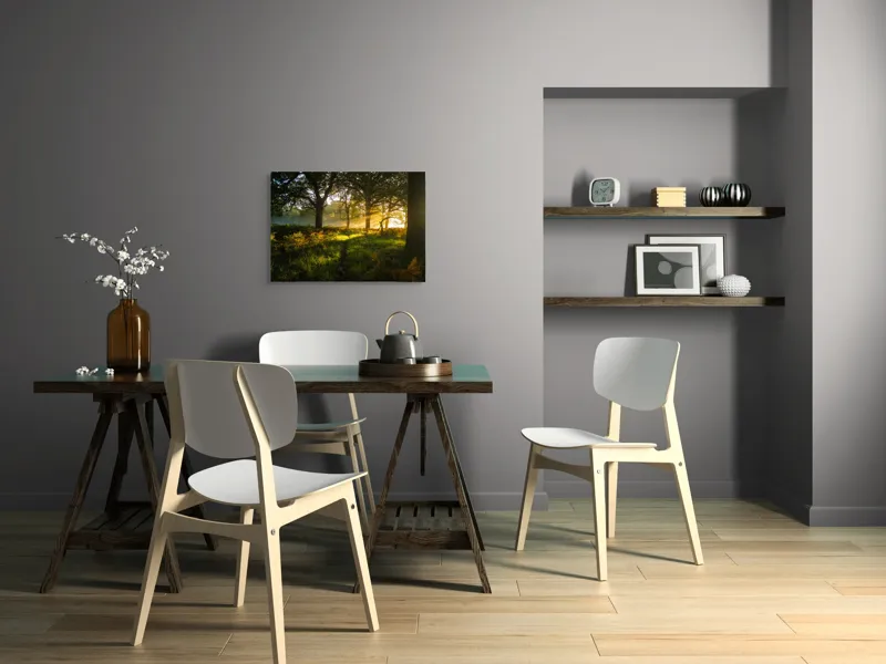 Tablou Canvas, "Raze de soare printre copaci eleganți", Frumusețe, Lumină, Pădure, Răsărit, Natură, Umbre, Verdeață, Copaci, Serenitate, 70 x 50 cm – poza 5