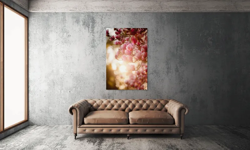 Tablou Canvas, "Răsărit printre flori de magnolie", Flori, Roz, Magnolii, Apus, Delicat, Lumină, Blând, Natură, Primăvară, Frunziș, 100 x 150 cm – poza 6