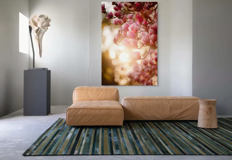 Tablou Canvas, "Răsărit printre flori de magnolie", Flori, Roz, Magnolii, Apus, Delicat, Lumină, Blând, Natură, Primăvară, Frunziș, 100 x 150 cm – poza 7