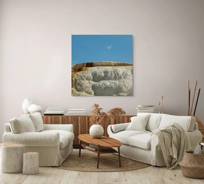Tablou Canvas, "Terase calcaroase sub cer senin", Roci, Terase, Albe, Naturale, Peisaj, Geologie, Cer, Mineralizare, Straturi, Texturi, 100 x 100 cm – poza 3