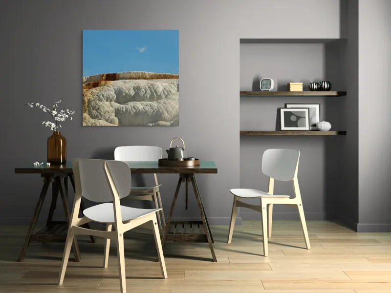 Tablou Canvas, "Terase calcaroase sub cer senin", Roci, Terase, Albe, Naturale, Peisaj, Geologie, Cer, Mineralizare, Straturi, Texturi, 100 x 100 cm – poza 6