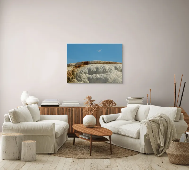 Tablou Canvas, "Terase calcaroase sub cer senin", Roci, Terase, Albe, Naturale, Peisaj, Geologie, Cer, Mineralizare, Straturi, Texturi, 100 x 70 cm – poza 3
