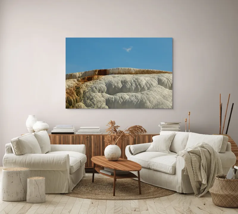 Tablou Canvas, "Terase calcaroase sub cer senin", Roci, Terase, Albe, Naturale, Peisaj, Geologie, Cer, Mineralizare, Straturi, Texturi, 150 x 100 cm – poza 3
